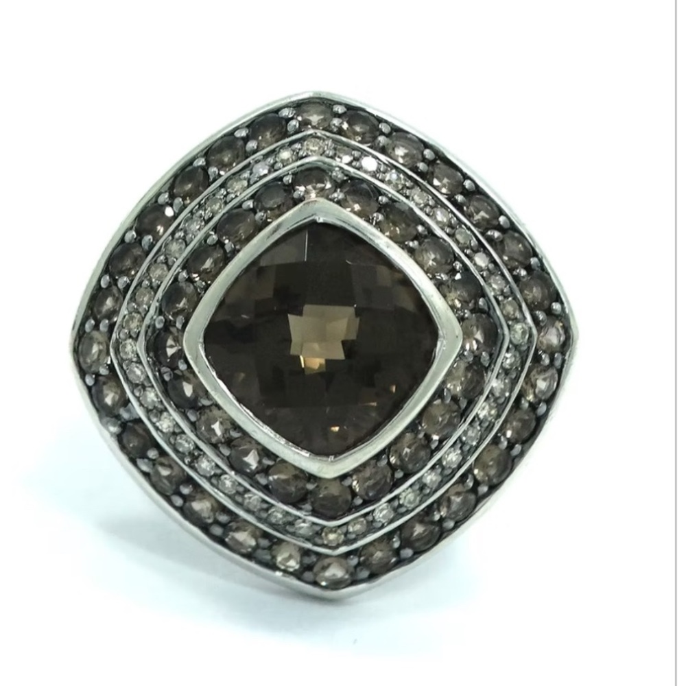 Gorgeous SJCBS Cushion Cut SMOKY QUARTZ Diamond HALO Sterling Silver‎ size 5